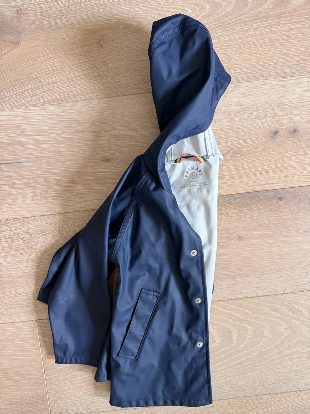 Primary Navy Hooded Kids Raincoat with White Lining